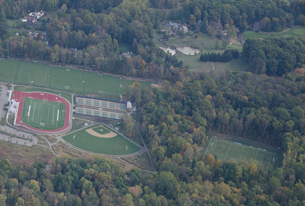 Aerial shot of vwin德赢娱乐 sports fields, a top private school in the Philadelphia area